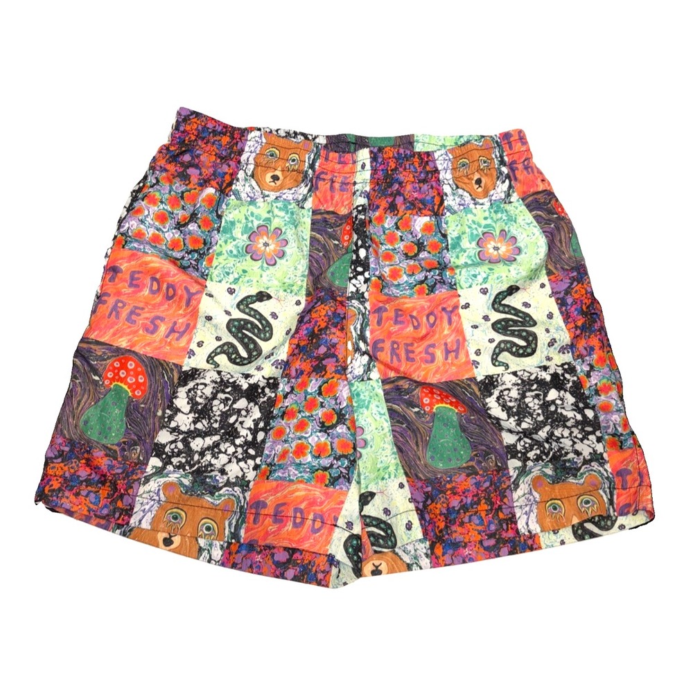 Teddy Fresh x Myfawnwy Shorts Size M Colorful Print Patchwork Men's 5" Inseam